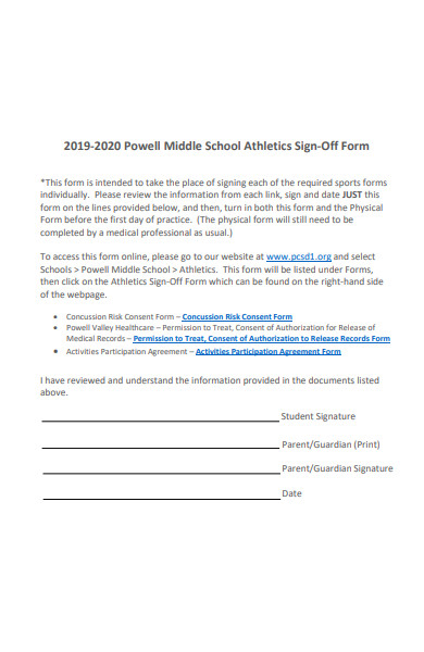 athletics sign off form