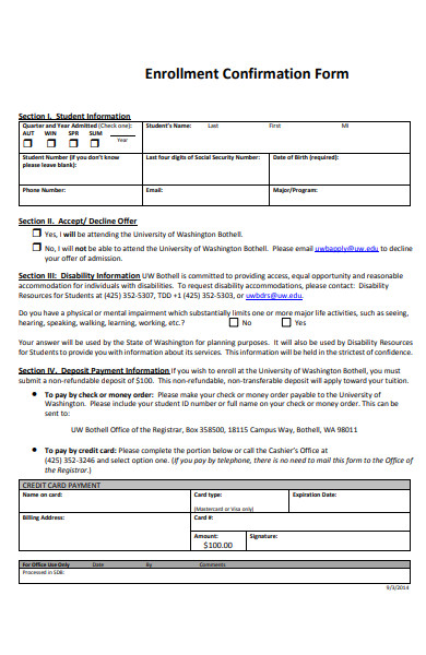 basic enrollment confirmation form