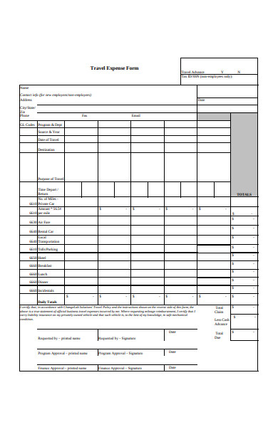 sample travel expense form