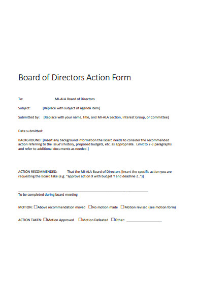 board directors action form