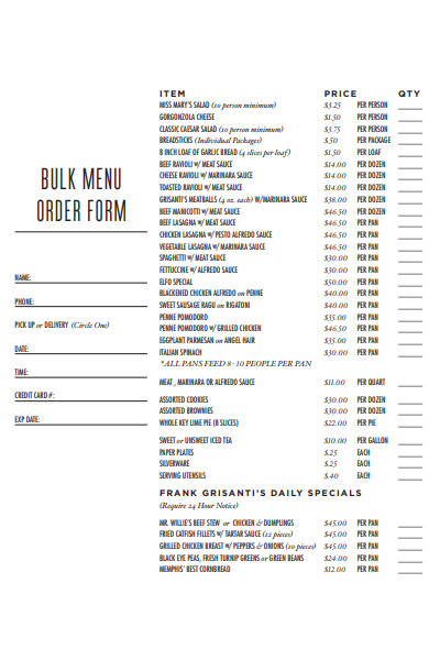 bulk menu order form