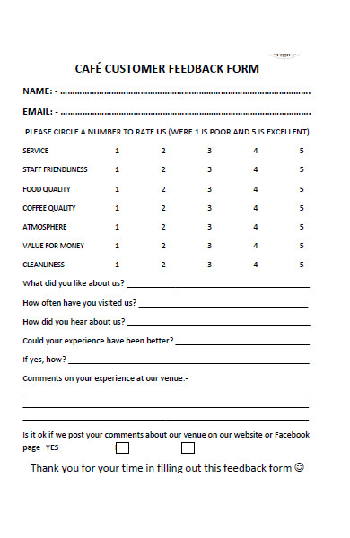 cafe customer feedback forms