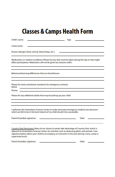 camps health form
