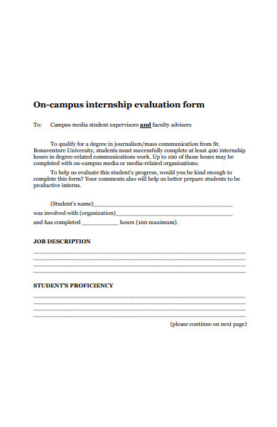 campus internship evaluation form