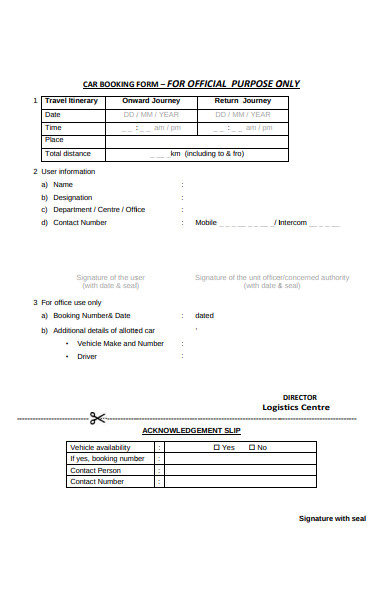 car booking form