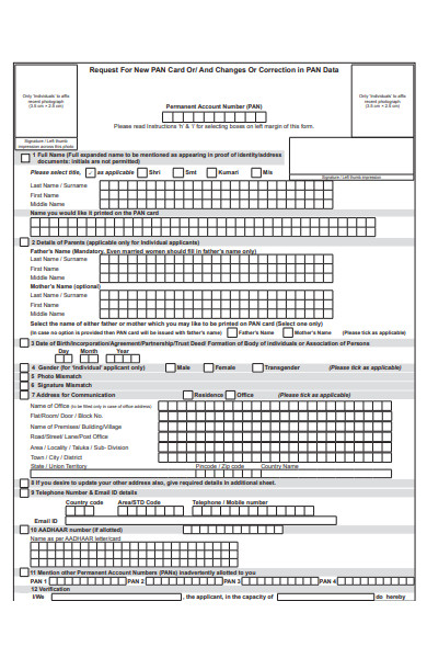 Pan Card Change Form Pdf Editable