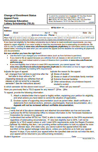 change of enrollment appeal status form