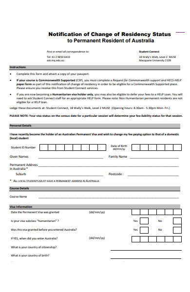 change of residency status form