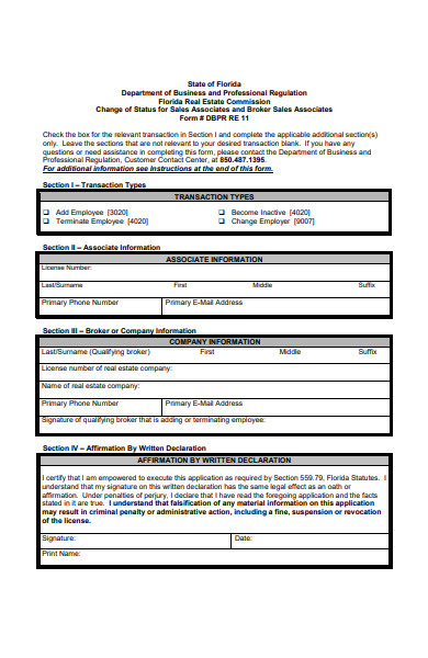 change of status for sales associate form 