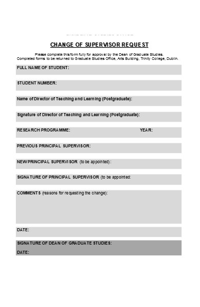 change of supervisior form