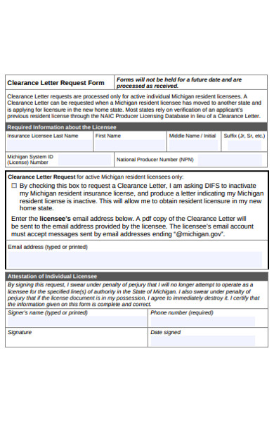 clearance letter request form