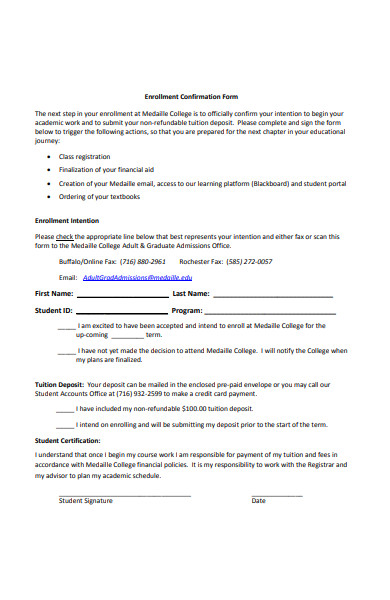 college enrollment confirmation form