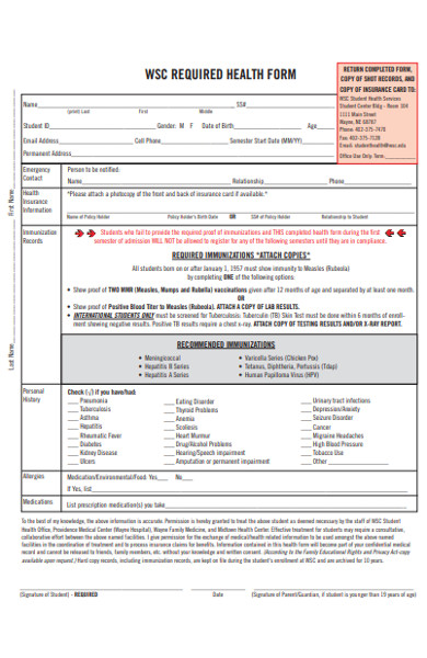 college student health form