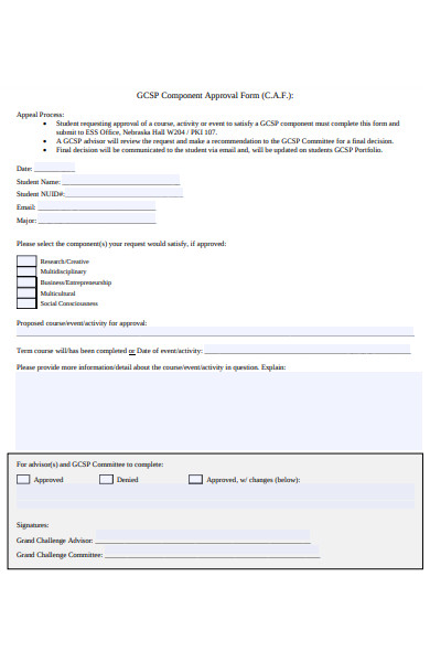 component approval form