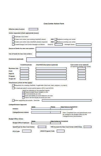 cost center action form