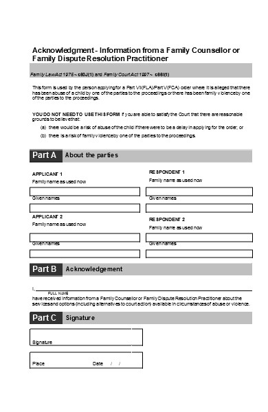 counsellor acknowledgment form