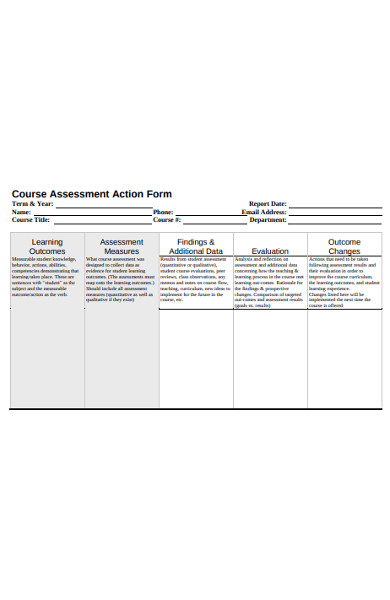 course assessment action form