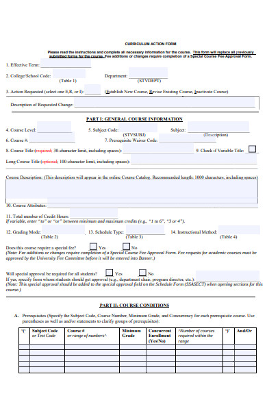 curriculum action form