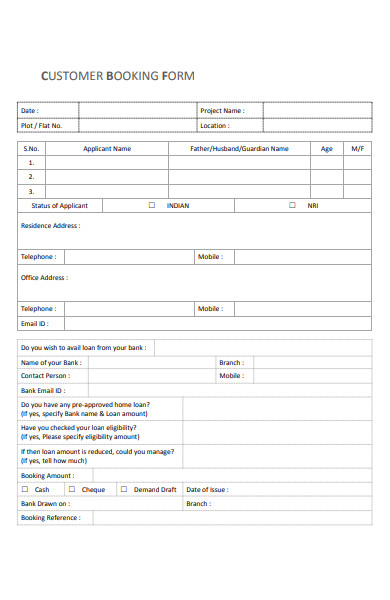 sample booking form for property