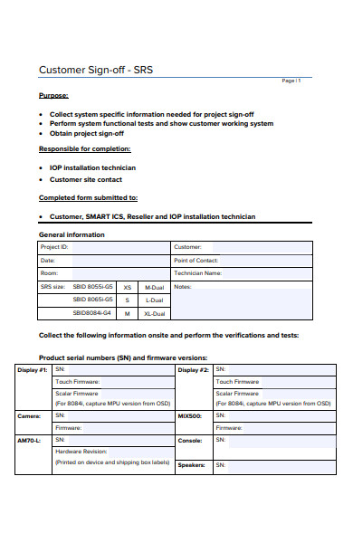 Sign Off Form Sample