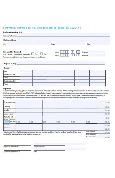 e payment travel expense voucher form