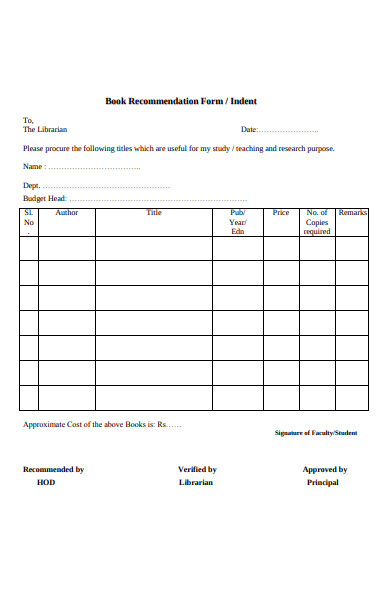 editable book recommendation form