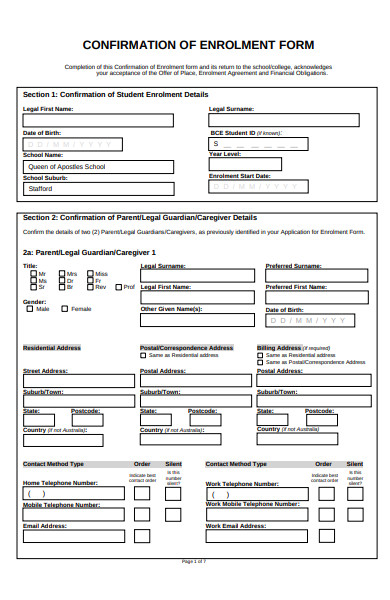 editable enrollment confirmation form