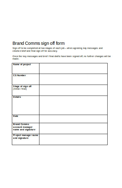 Printable Sign Off Sheet