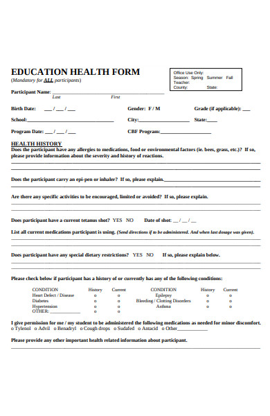 education health form