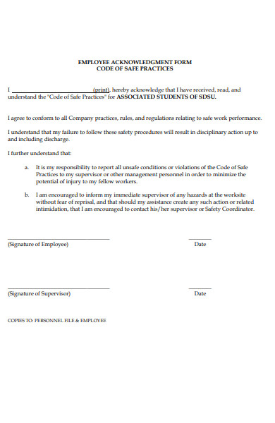 employee acknowledgment form