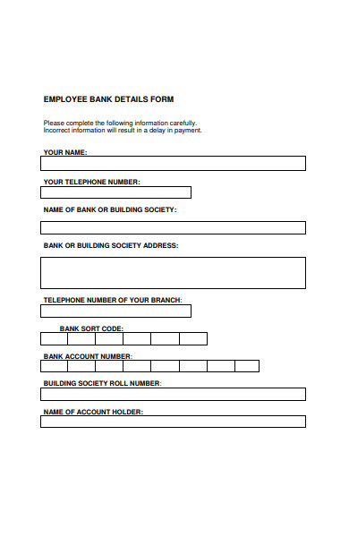 employee bank details form