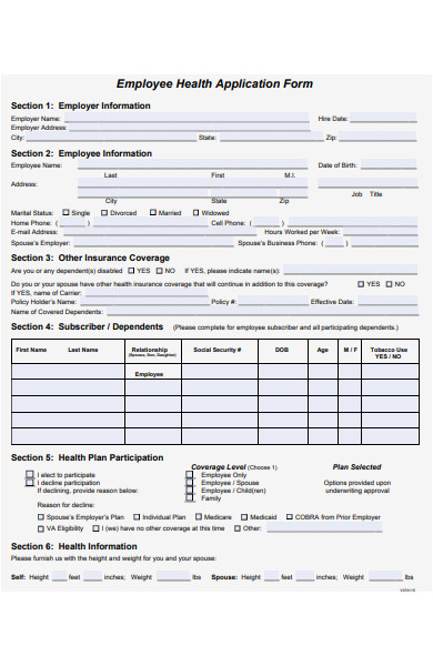 employee health application form