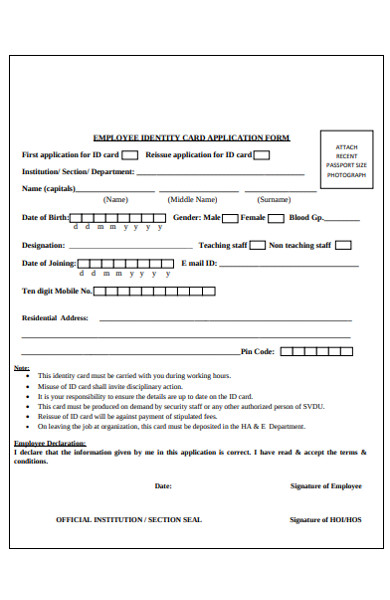 employee identity card application form