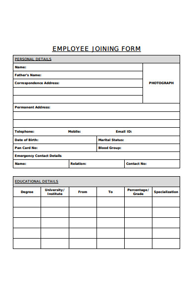 employee joining form