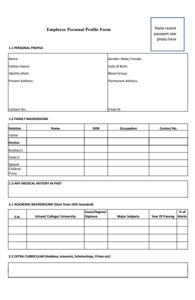 employee personal profile form