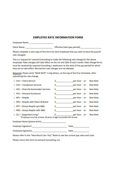 employee rate information form