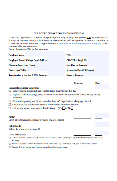 employee separation sign off form