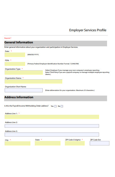employee services profile form