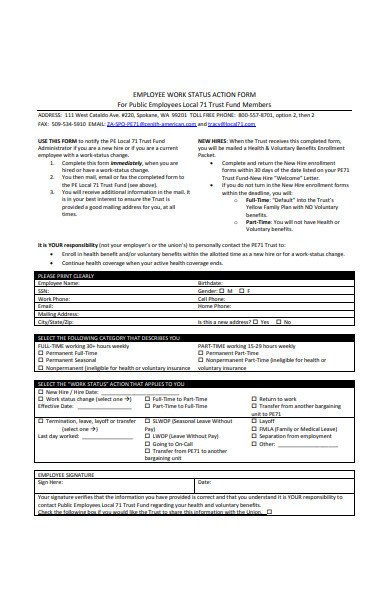 employee work status action form
