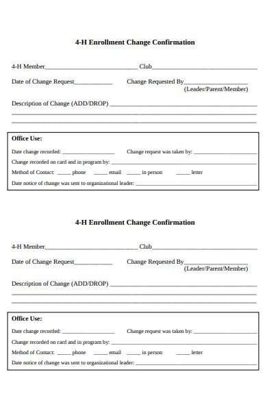 enrollment change confirmation form