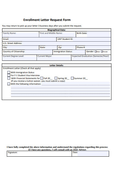enrollment letter request form