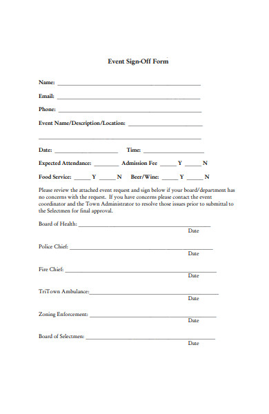 event sign off form