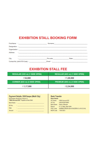 exhibition stall booking form