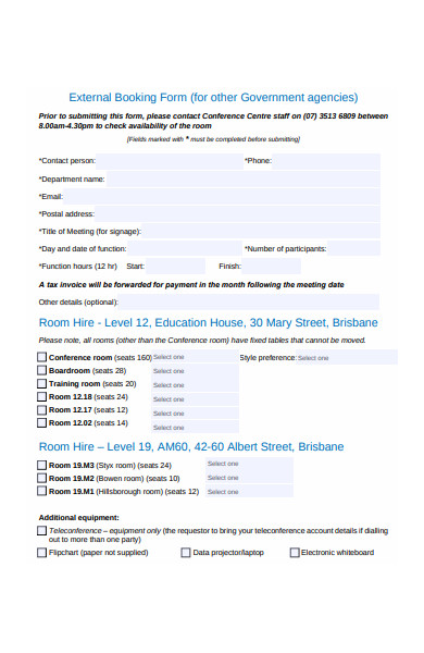 external booking form