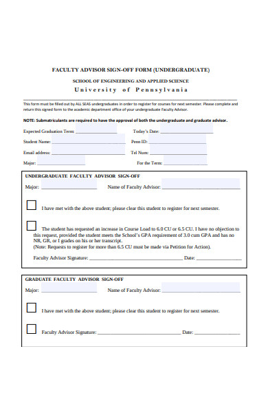 faculty advisor sign off form