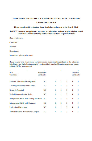 faculty interview evaluation form
