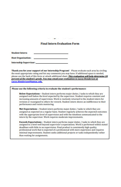 final internship evaluation form