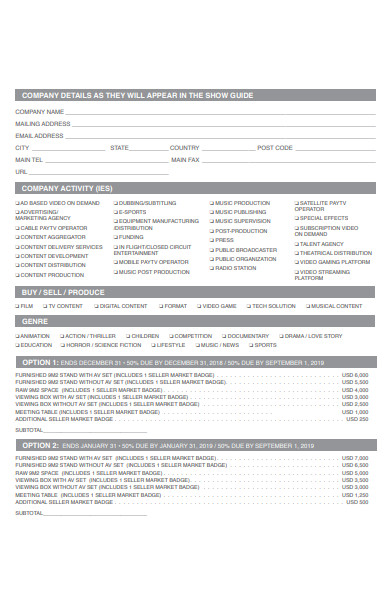 formal booking form