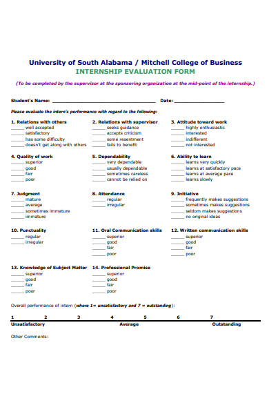 general internship evaluation form