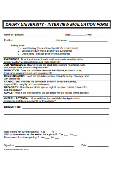 general interview evaluation form
